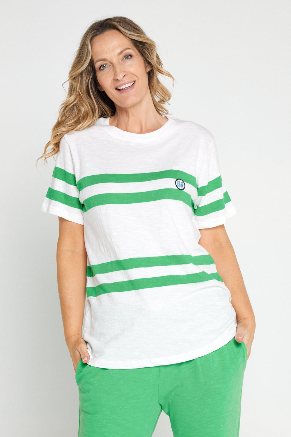 Short Sleeve Tee - White/Greenbriar Stripe