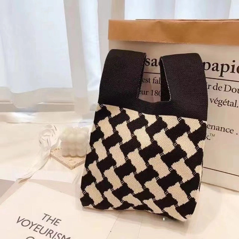 Women's Small Knit Color Block Streetwear Square Open Shoulder Bag