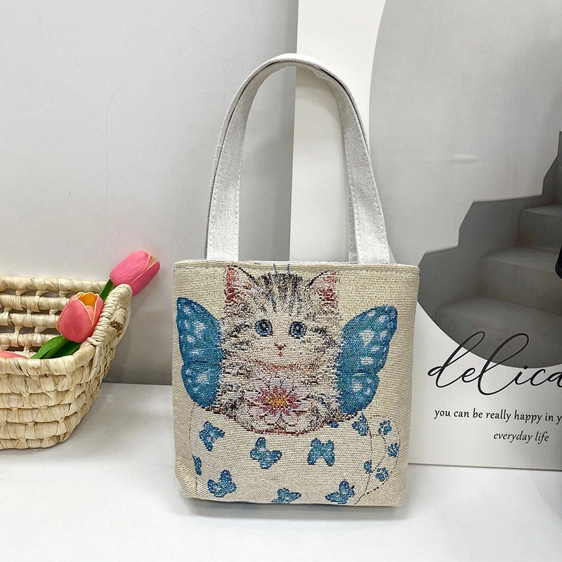 Women's Small Spring&Summer Canvas Printing Cute Open Handbag