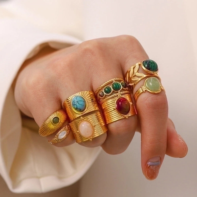 Fashion Geometric 304 Stainless Steel Artificial Gemstones Irregular Rings