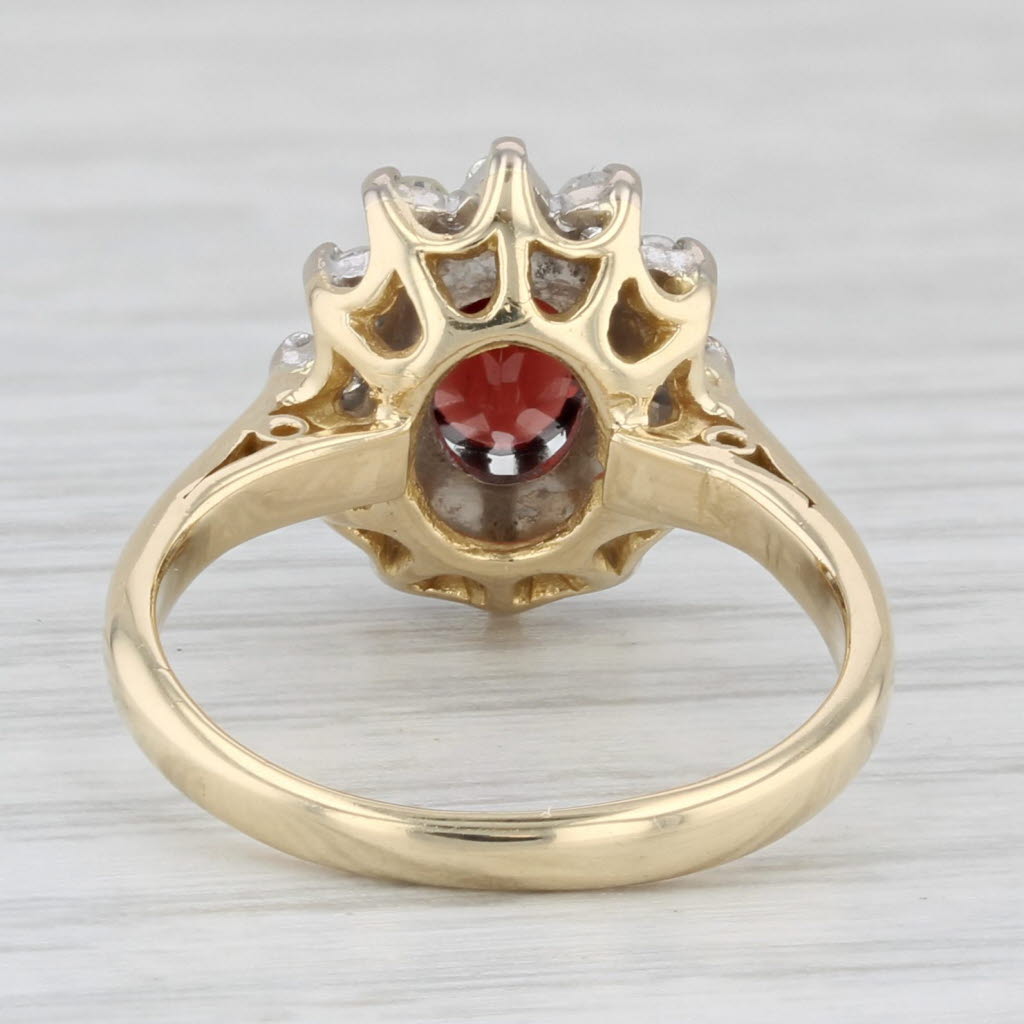 1.26ctw Oval Garnet Diamond Halo Ring 18k Yellow Gold Size 5