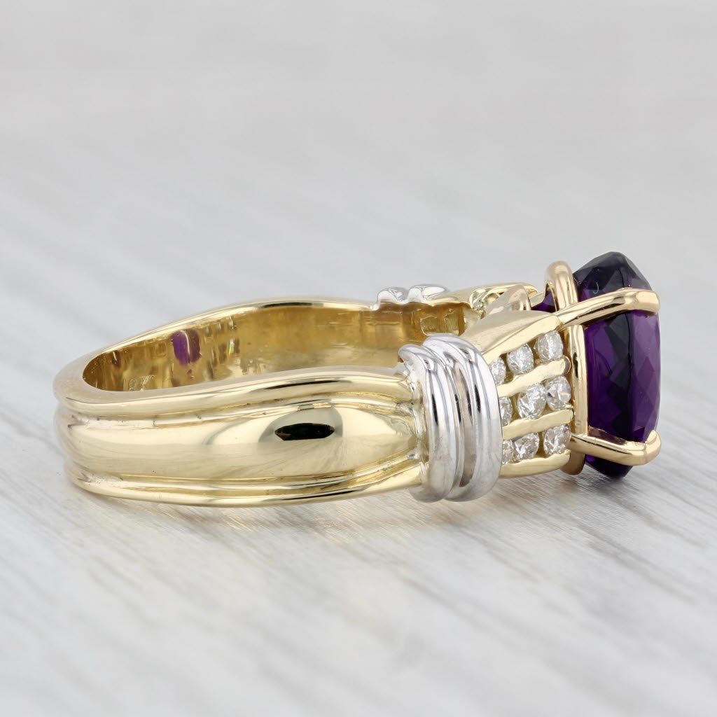 4.44ctw Oval Amethyst Diamond Ring 18k Yellow White Gold Size 11.25