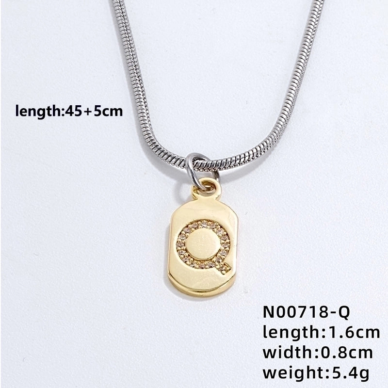 304 Stainless Steel Titanium Steel Gold Plated Minimalist Plating Chain Inlay Letter Zircon Pendant Necklace
