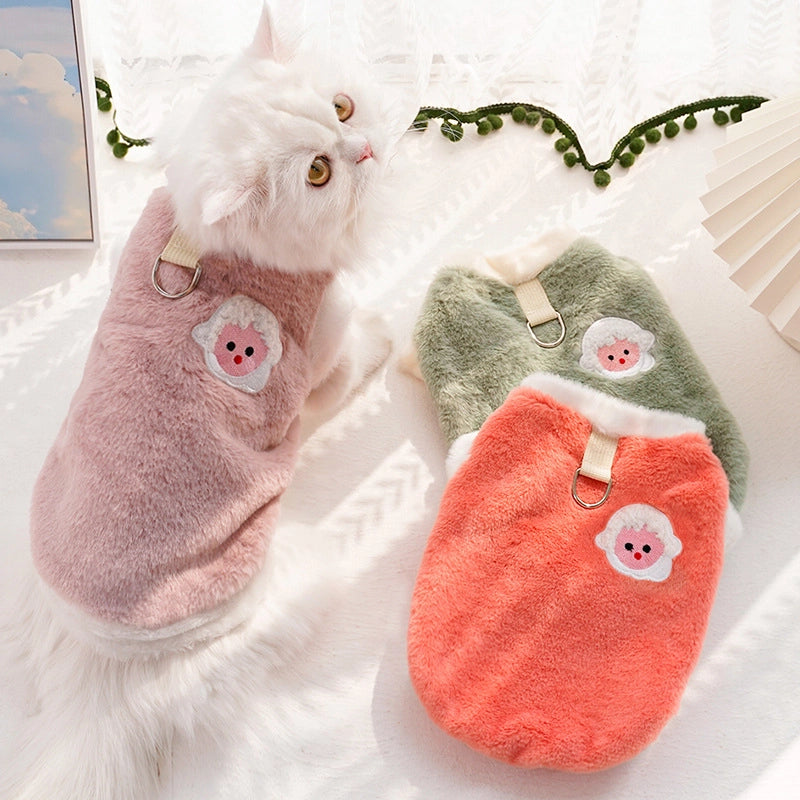 Thickened Warm Franece Velvet Embroidered Little Sheep Pet Clothes For Dogs Cats Autumn/winter Season