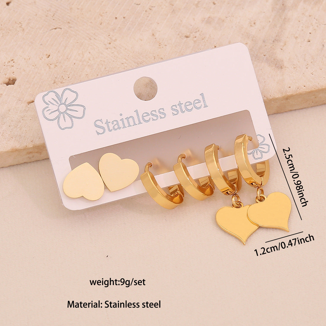 3 Pairs Of Love Butterfly Stainless Steel Earrings Set Flower Crown Earrings E612