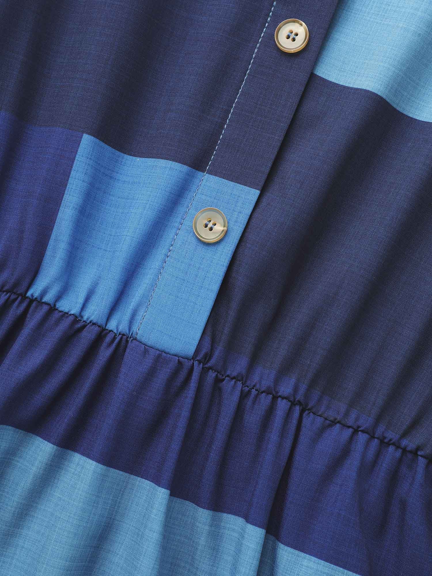 Shirt Collar Colorblock Contrast Midi Dress