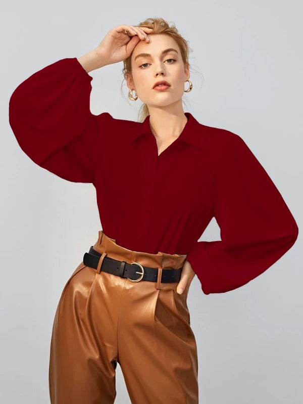 Single Breasted Lantern Sleeve Blouse(Clearance Sale)