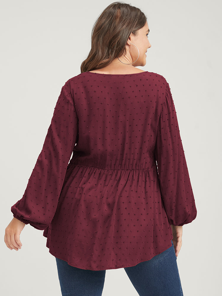 Polka Dot Flutter Button Detail Lantern Sleeve Blouse