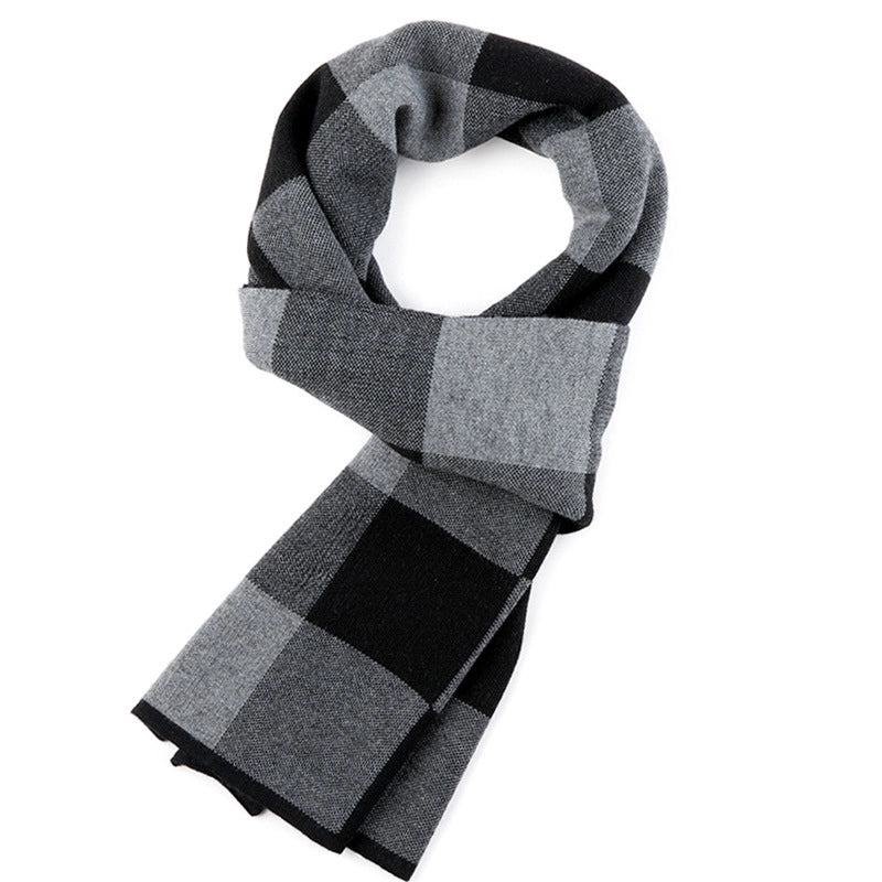 Autumn And Winter Scarf Long Fashion Warm Padded Plaid Men's Scarf Knitted Scarf Factory Outlet