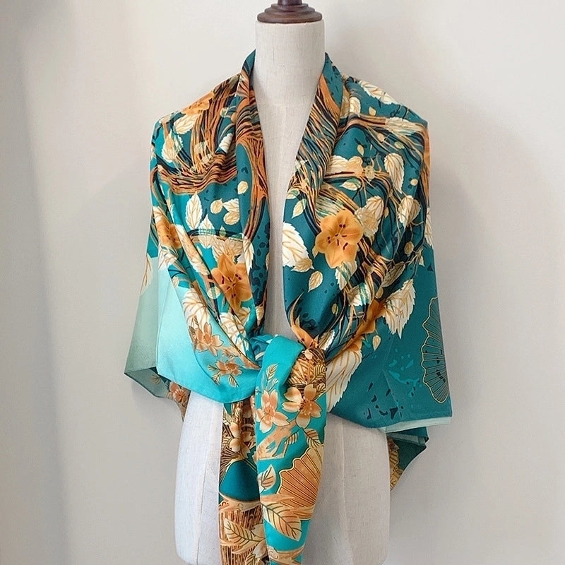 Women's Elegant Minimalist Plant Polyester Silk Scarf