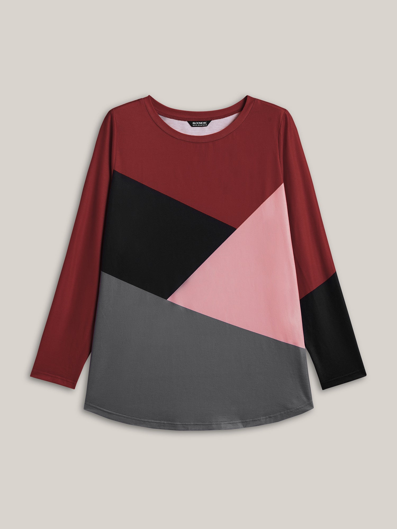 Geometric Color Block Curved Hem Top
