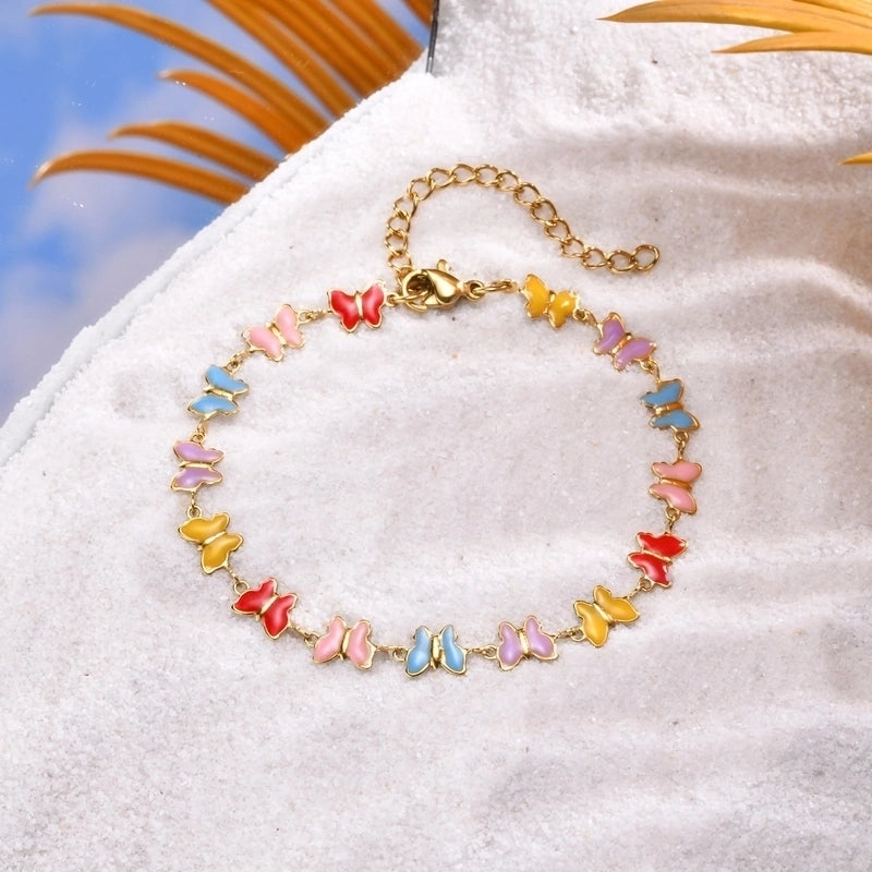 Vacation Beach Sweet Cherry Heart Shape Flower 201 Stainless Steel 18K Gold Plated Bracelets In Bulk