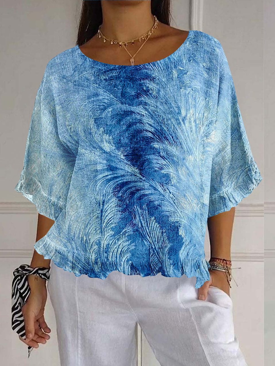 Blue Diabetes Awareness Print Ruffle Top