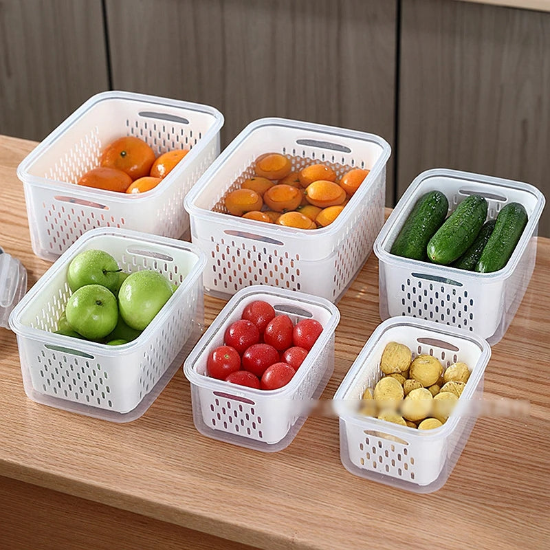 PACK OF 3 FOOD PRESERVATION BOX WITH DRAIN BASKET