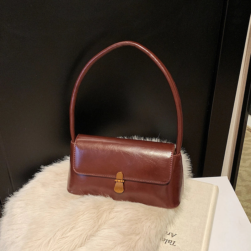 Women's Pu Leather Solid Color Classic Style Square Buckle Flip Cover Shoulder Bag