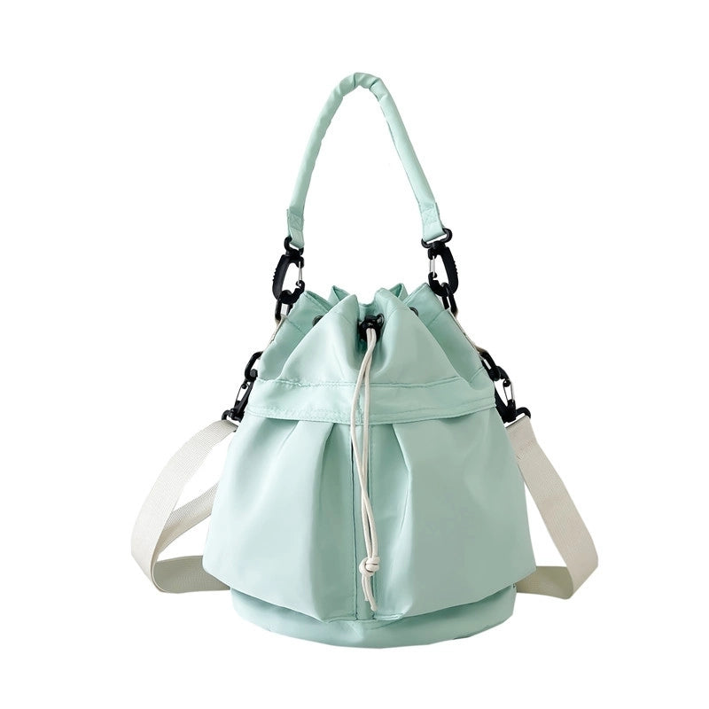 Women's Nylon Solid Color Classic Style Square String Shoulder Bag Bucket Bag