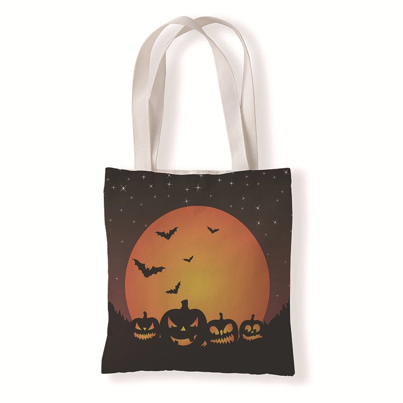 Halloween Women's Medium Canvas Pumpkin Letter Elegant Streetwear Square Open Canvas Bag
