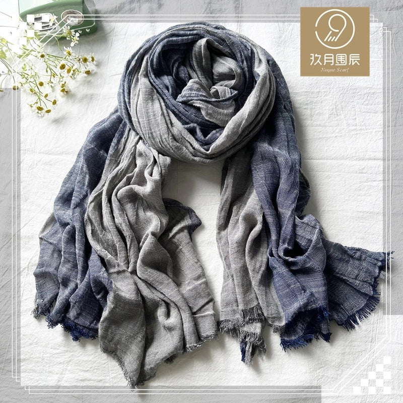 Unisex Sweet Color Block Polyester Long-staple Cotton Sewing Cotton Linen Scarves