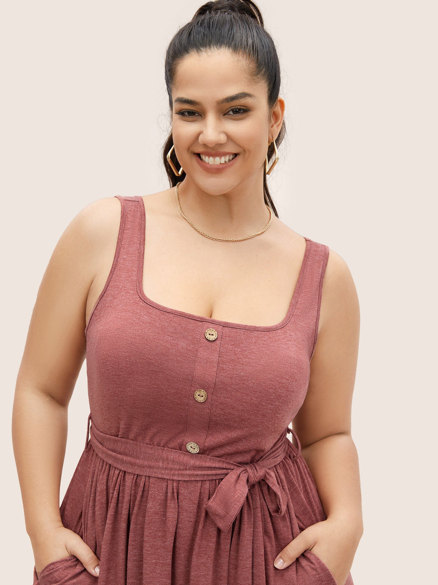 Supersoft Essentials Button Detail Belted Gathered Dress