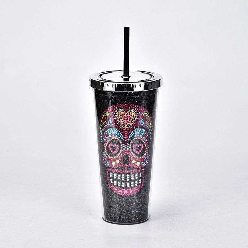 New Double-layer Plastic Straw Cup Creative Halloween Skull Head Large Capacity Drink Cup