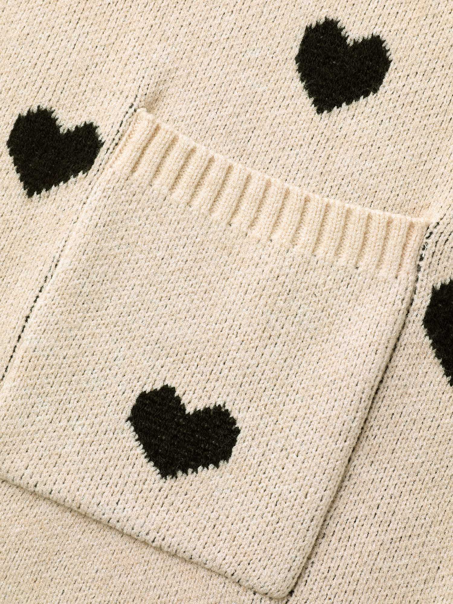 Heart-shaped Pattern Patch Pocket Cardigan