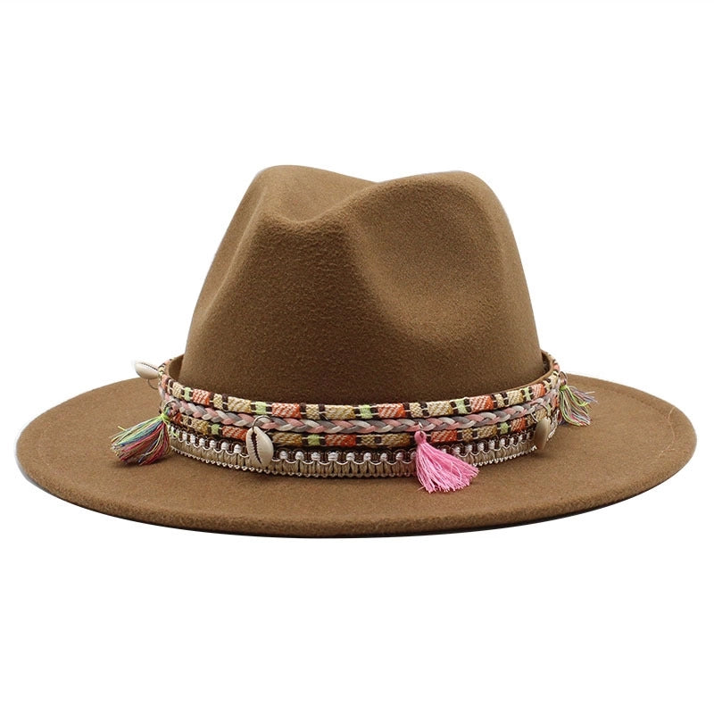 Hot Sale Woolen Hat Tassel Ethnic Style Jazz Hat Retro Flat Brim Big Brim Hat