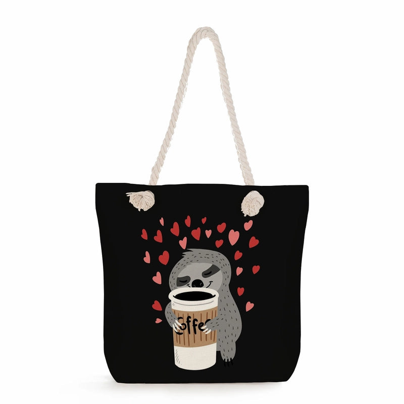 Women's Cotton And Linen Sloth Cute Square Zipper Tote Bag