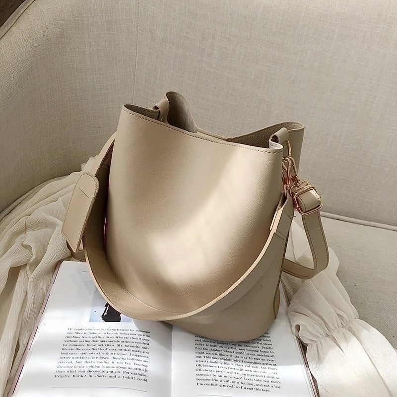 Women's Pu Leather Solid Color Elegant Classic Style Bucket Zipper Magnetic Buckle Shoulder Bag Crossbody Bag Bucket Bag