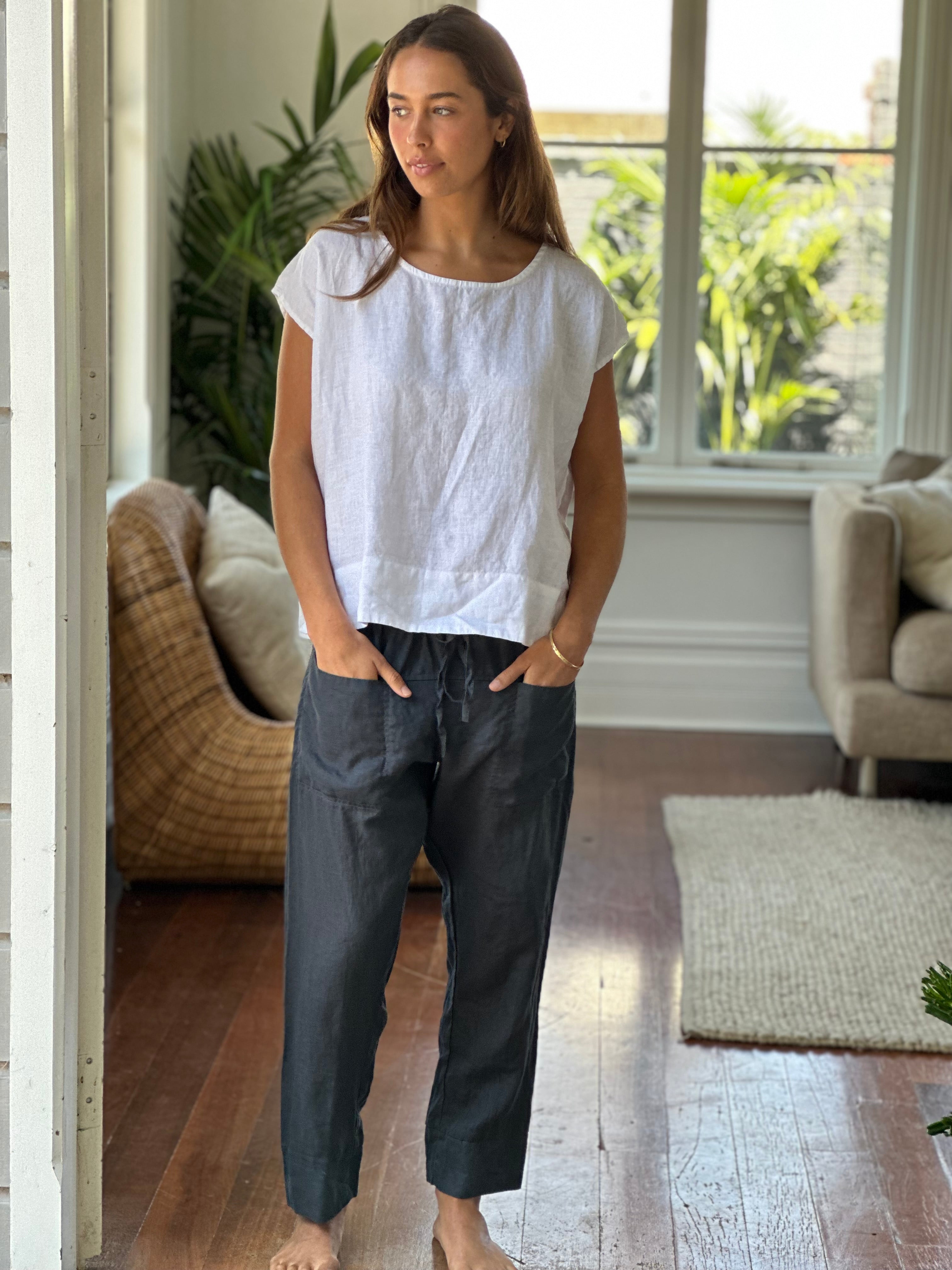 darcy pants - charcoal linen