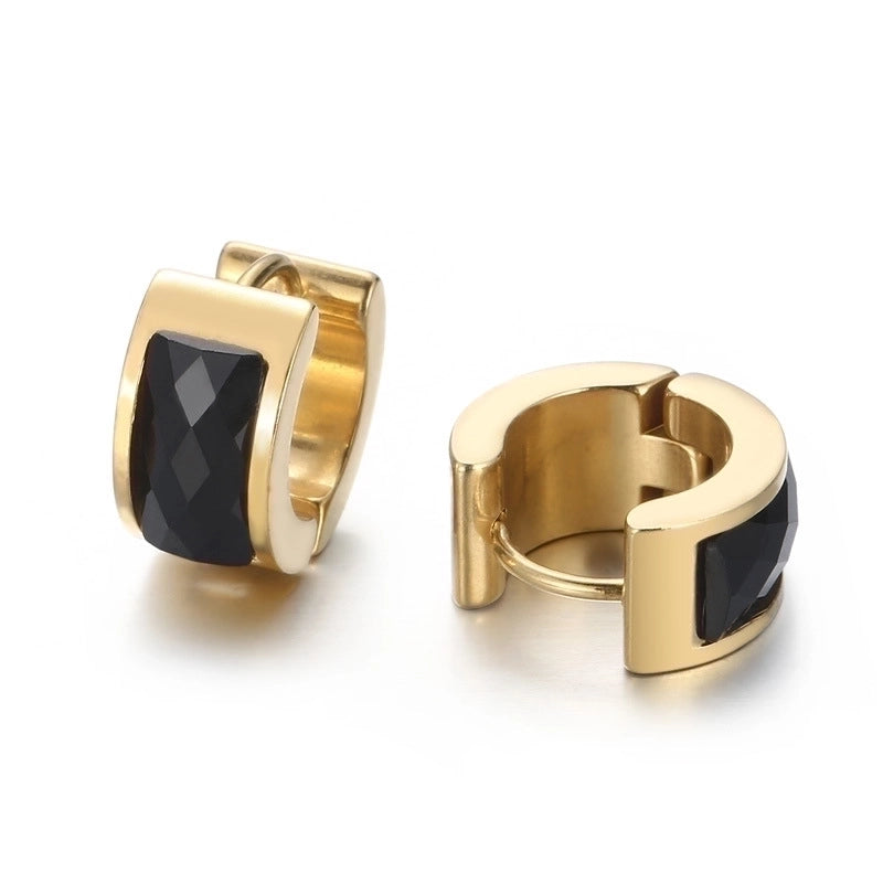 1 Pair Minimalist U Shape Plating Inlay Titanium Steel Glass 18K Gold Plated Earrings