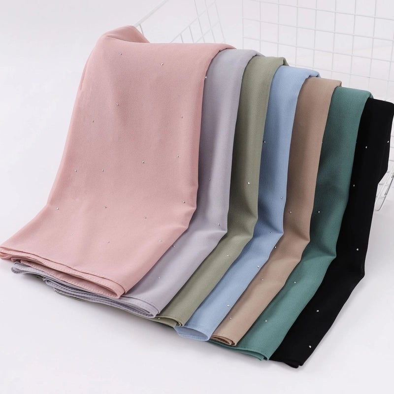 New Pearl Chiffon Long Scarf Gypsophila Hot Drilling Scarf Hui Scarf Middle East Turban Muslim Hijab