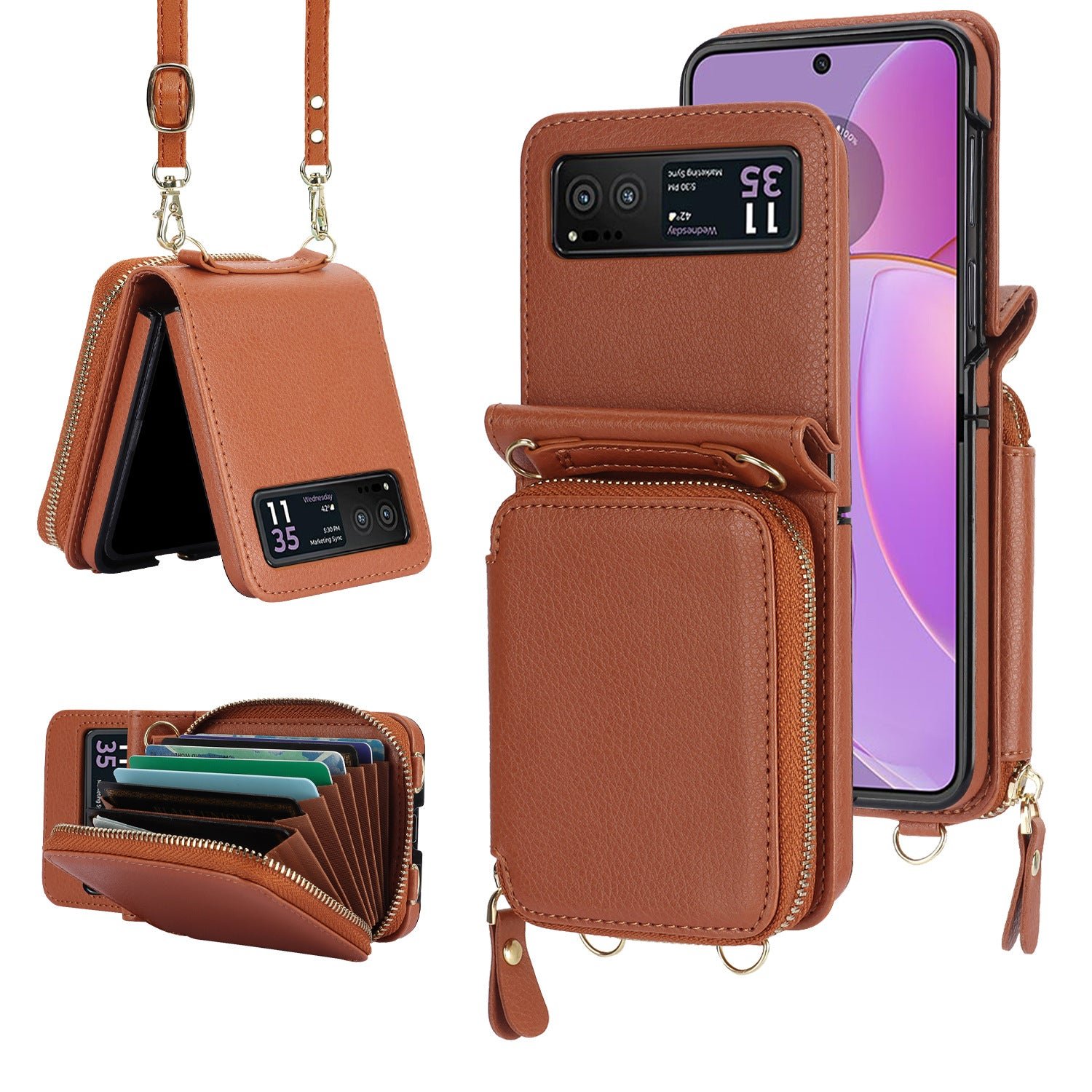 Suitable for Samsung  Galaxy Z Flip3/4/5 Zipper Bag Mobile Phone Case Leather Case Card Holder