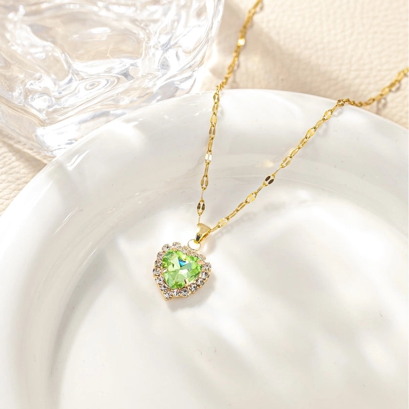 Titanium Steel Minimalist Plating Heart Shape Zircon Pendant Necklace