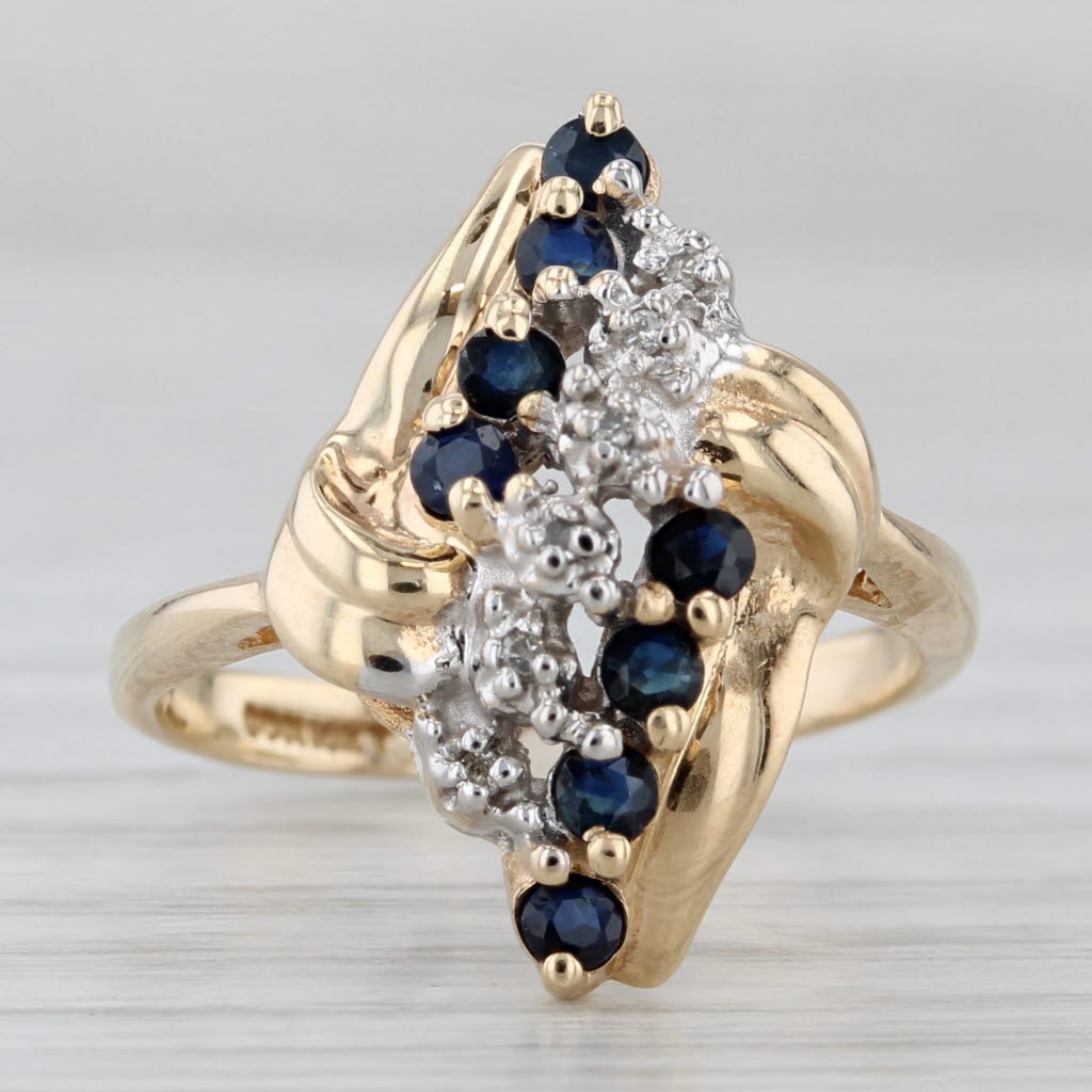 0.43ctw Blue Sapphire Diamond Bypass Ring 10k Yellow Gold Size 6.5
