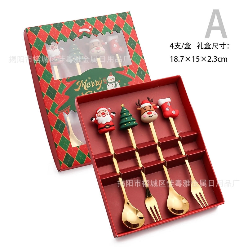 Christmas Christmas Santa Claus Stainless Steel Spoon Fruit Fork 1 Set