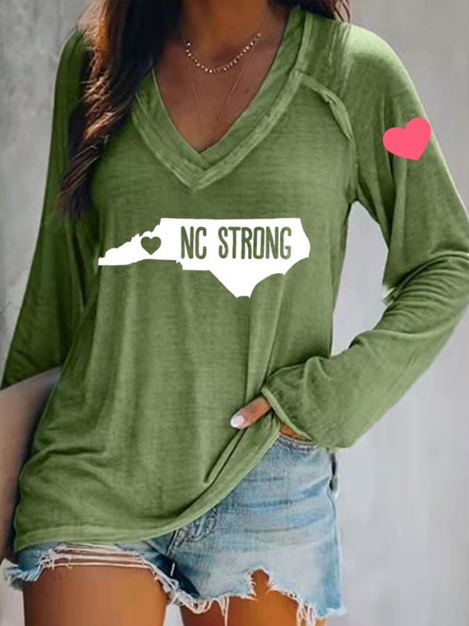 Women's NC Strong Printed V-Neck Long Sleeve T-Shirt