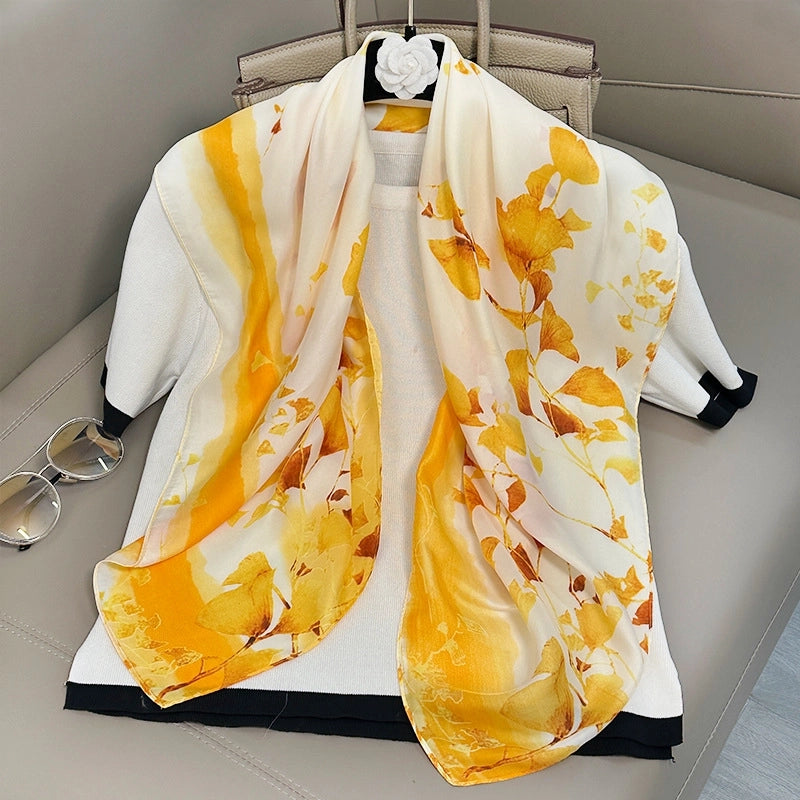 Women's Elegant Vacation Stripe Flower Polyester Silk Scarf