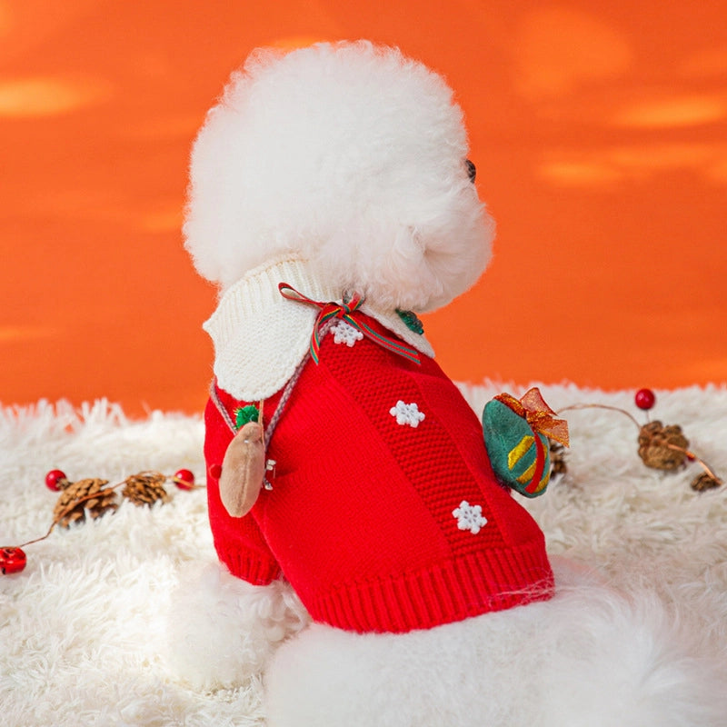 Cute Core Spun Yarn Christmas Color Block Pet Clothing