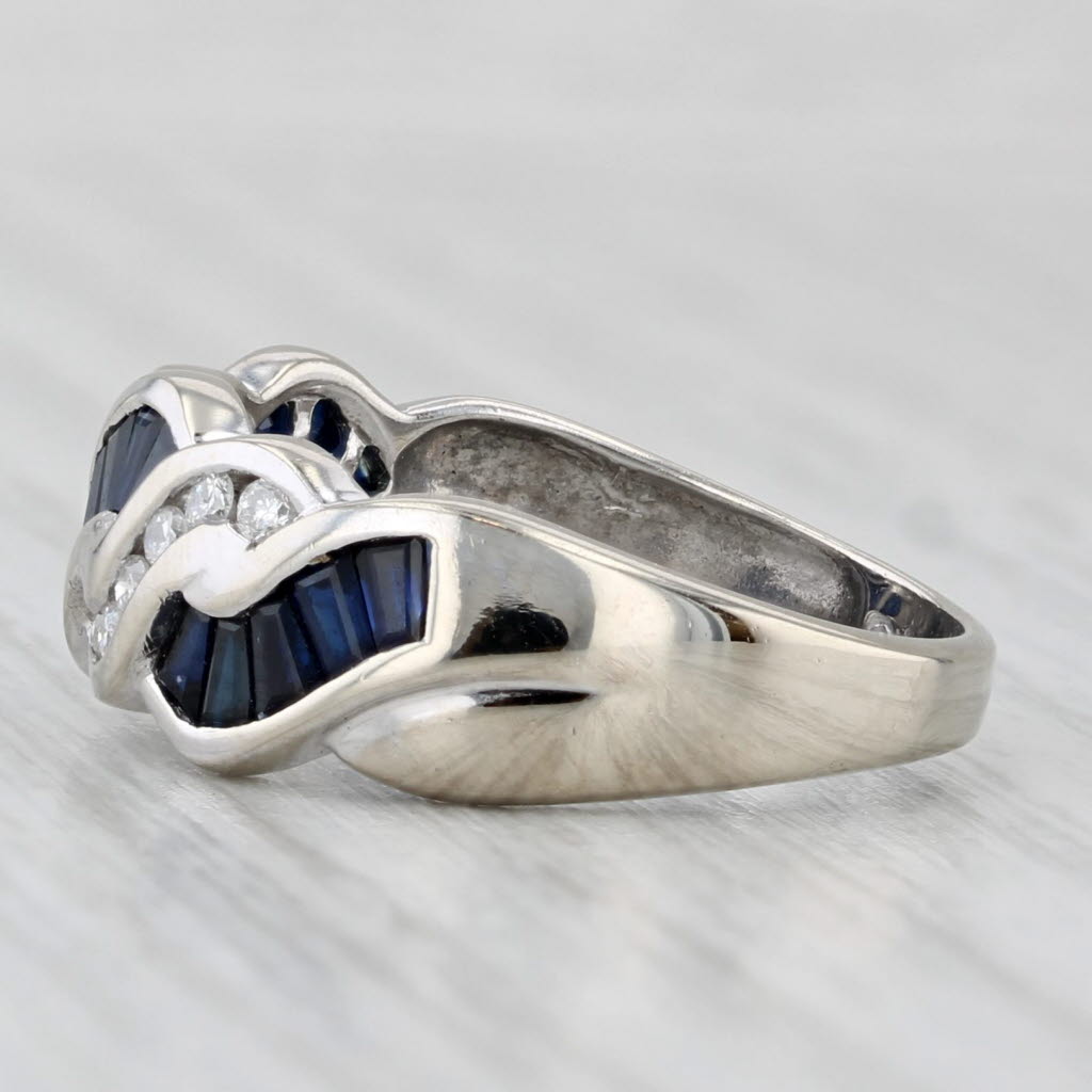 1.05ctw Blue Sapphire Diamond Woven Ring 14k White Gold Size 7.25