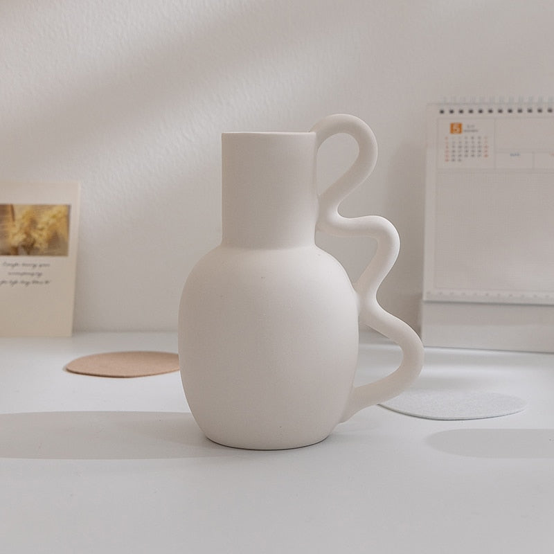 Zorion White Ceramic Kettle-shaped Vase