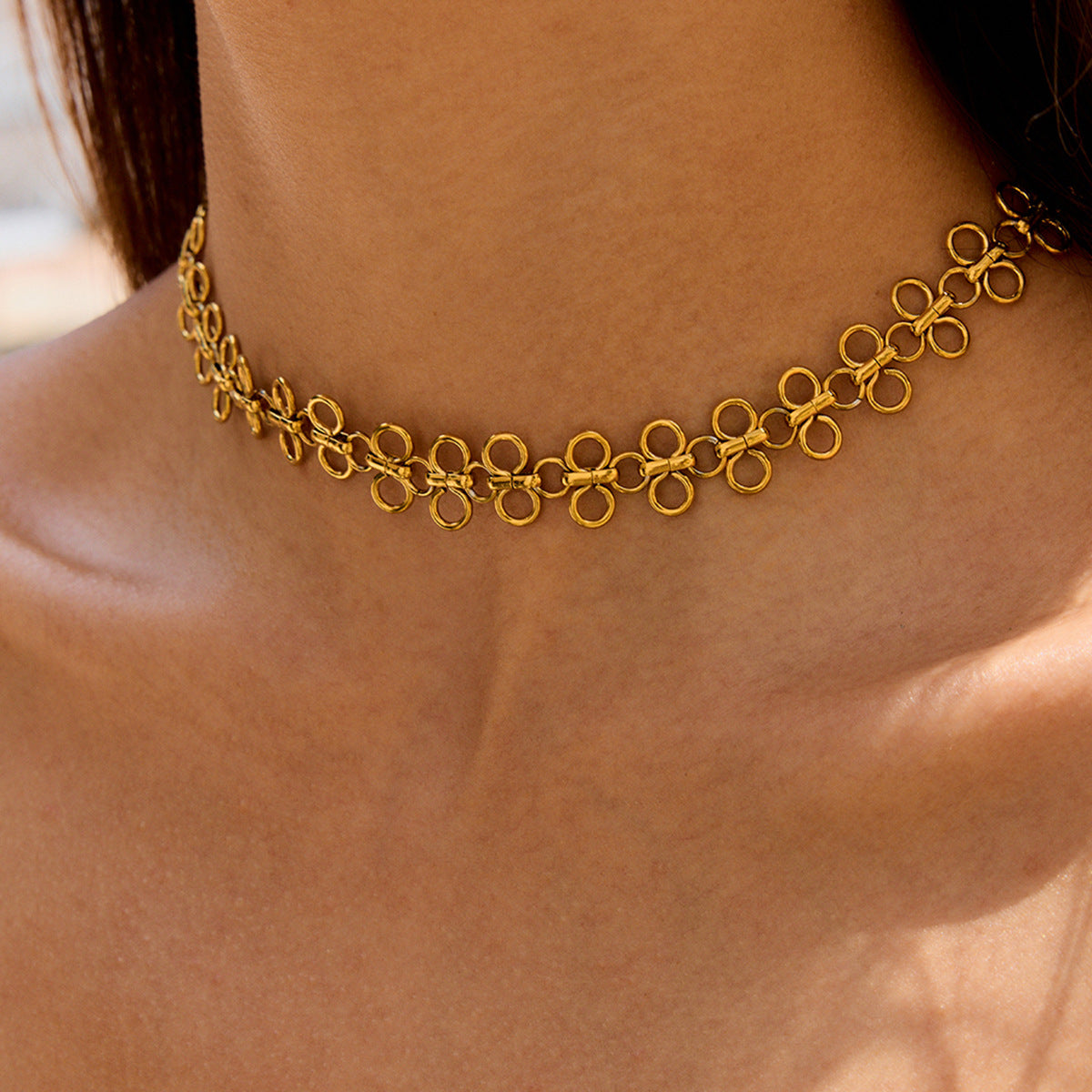 Titanium Steel Four-Leaf Clover Necklace Simple Clavicle Chain Titanium Steel Necklace Popular Women