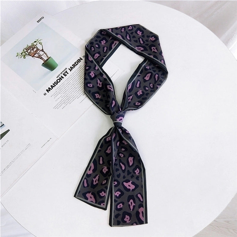 Double-sided Leopard Print Boxer Small Scarf Women's Scarf New  Spring And Autumn All-match Wrist Strap Ribbon Hair Band Fashion