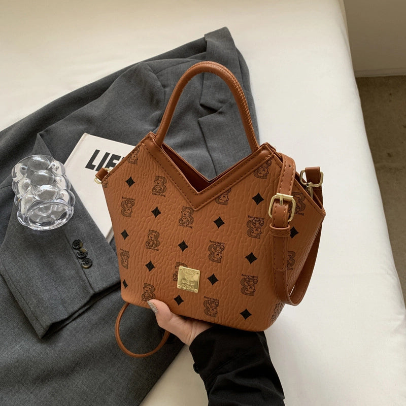 Women's Small PU Geometric Elegant Basic Sewing Thread Bucket Zipper Bucket Bag