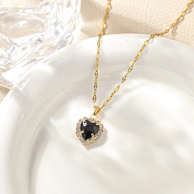 Titanium Steel Minimalist Plating Heart Shape Zircon Pendant Necklace