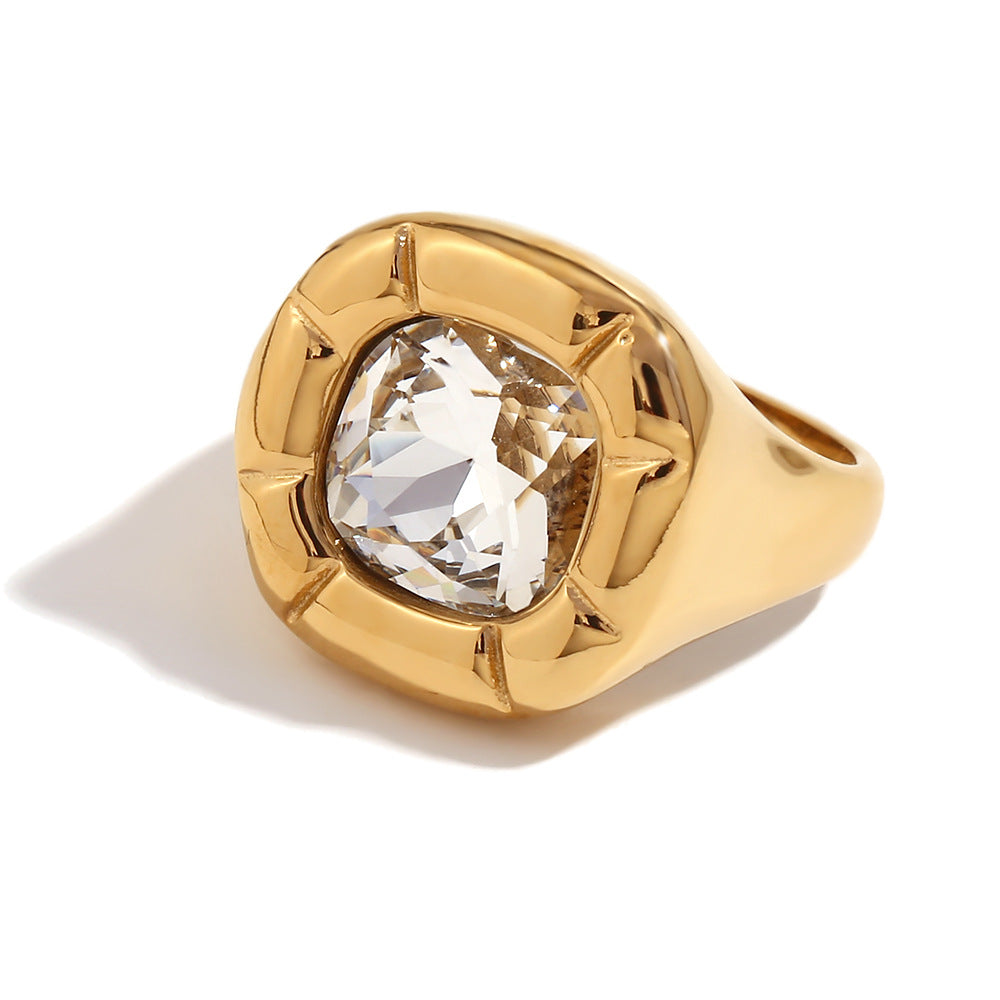 Minimalist Fashion Ellipse Quadrilateral Round Geometric Stainless Steel 18K Gold Plated Rings