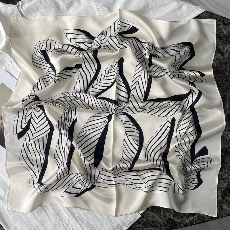 Silk Scarf Women's Spring Fashion Striped Silk Scarf 70 Square Scarf Advanced Sunscreen Scarf