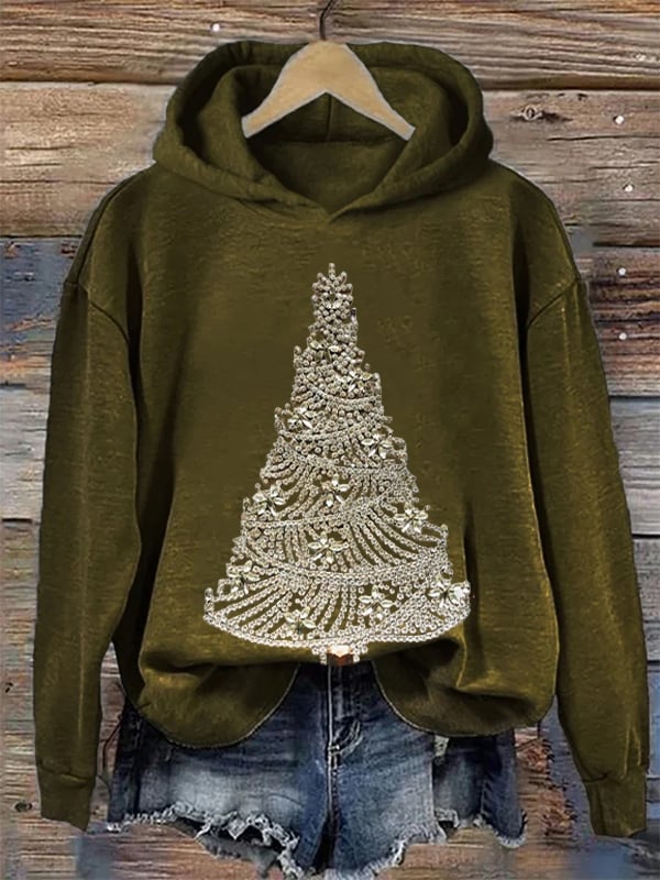 Women's Christmas Tree Art Print Casual Hoodie