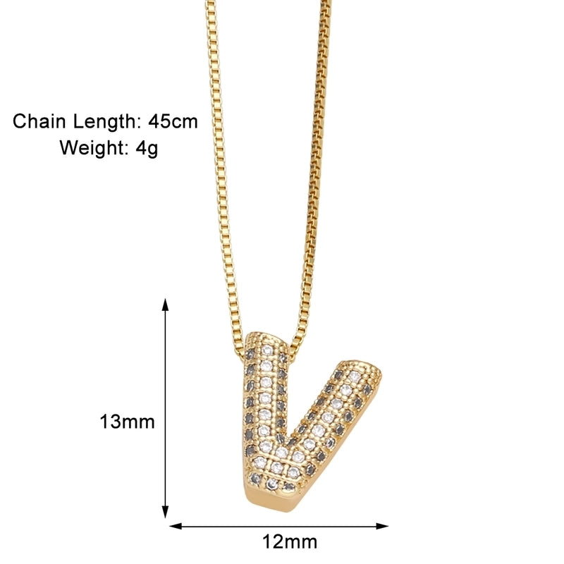 Copper 18K Gold Plated Modern Style Minimalist Plating Inlay Letter Zircon Pendant Necklace