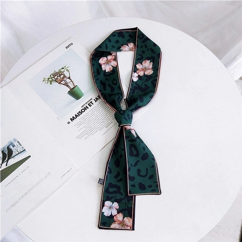 Double-sided Leopard Print Boxer Small Scarf Women's Scarf New  Spring And Autumn All-match Wrist Strap Ribbon Hair Band Fashion