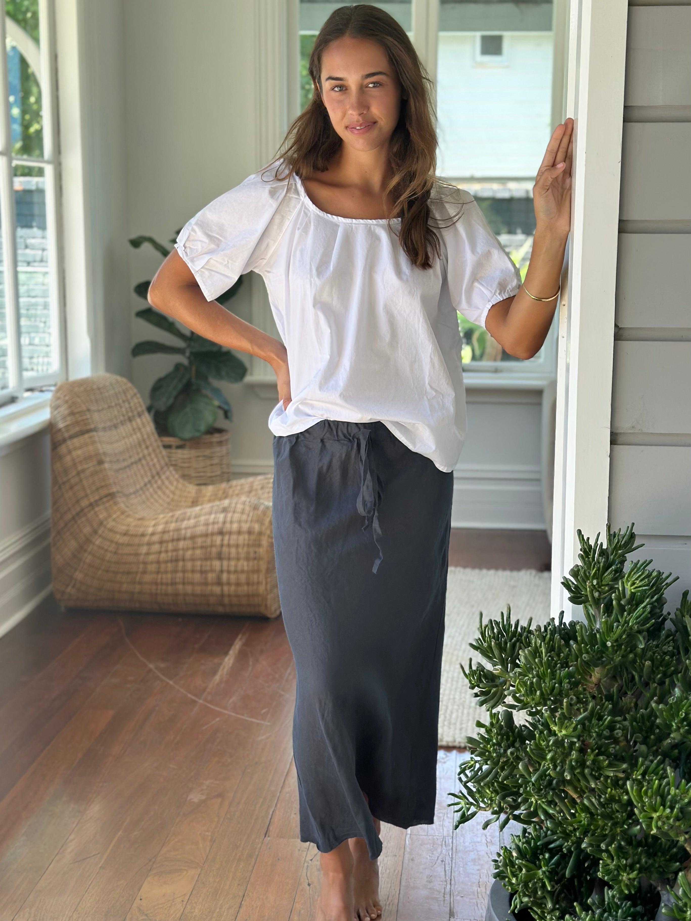 anthea skirt - charcoal linen